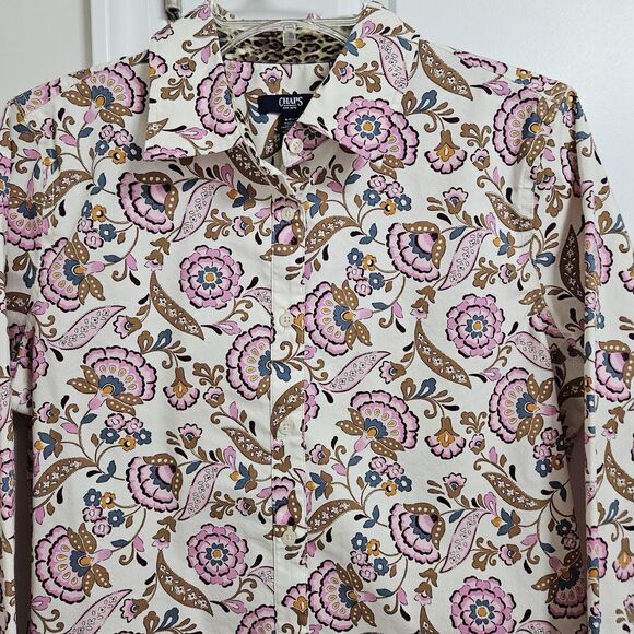 Chaps Shirt Women’s Small Multicolor Floral Button Up Long Sleeve Cotton Blend - Picture 4 of 8